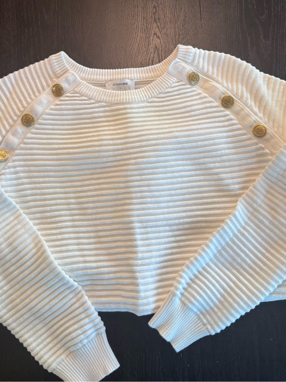 Maternity White Ribbed Button-Shoulder Sweater
